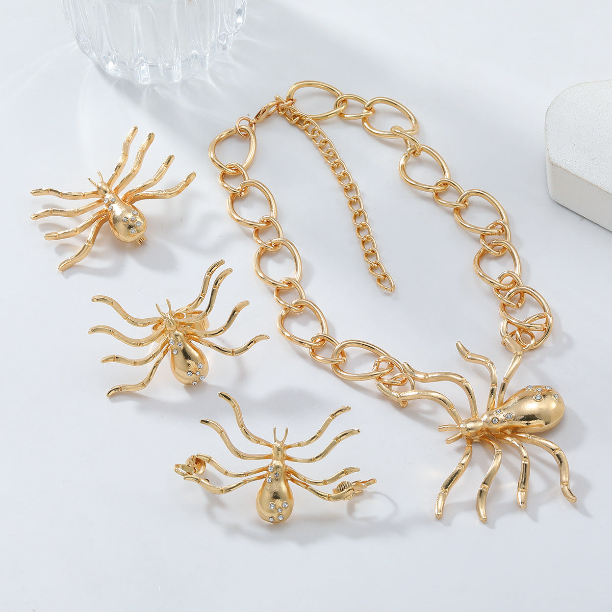 Bold Gold Spider Pendant Necklace