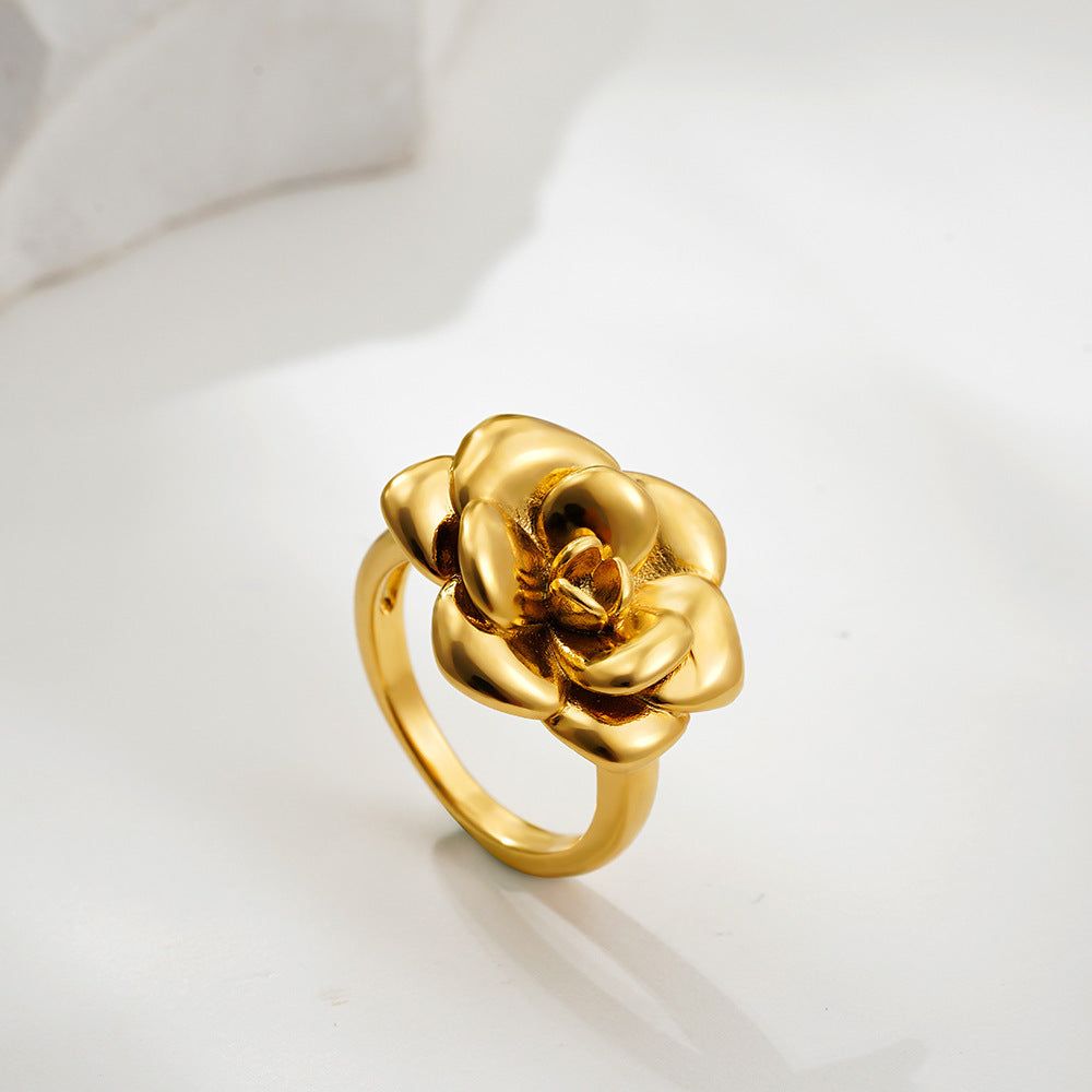 Retro Camellia Stud Earrings - Gold & Steel