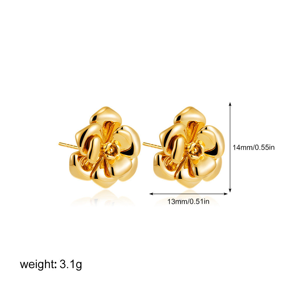 Retro Camellia Stud Earrings - Gold & Steel