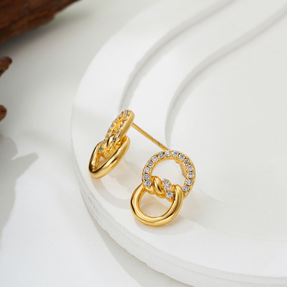 18K Gold Micro Zircon Double D Ring Earrings