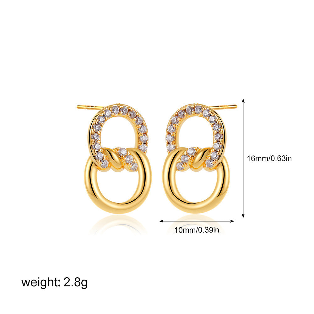 18K Gold Micro Zircon Double D Ring Earrings