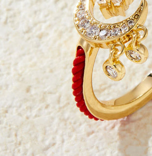 Star and Moon Open Ring - Adjustable