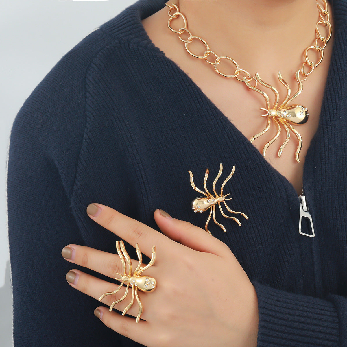 Bold Gold Spider Pendant Necklace