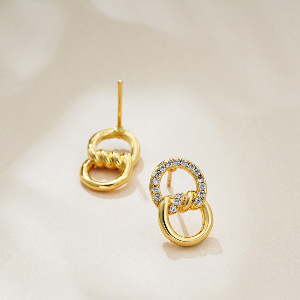 18K Gold Micro Zircon Double D Ring Earrings