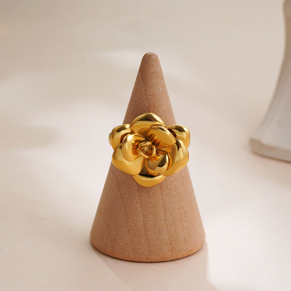 Retro Camellia Stud Earrings - Gold & Steel