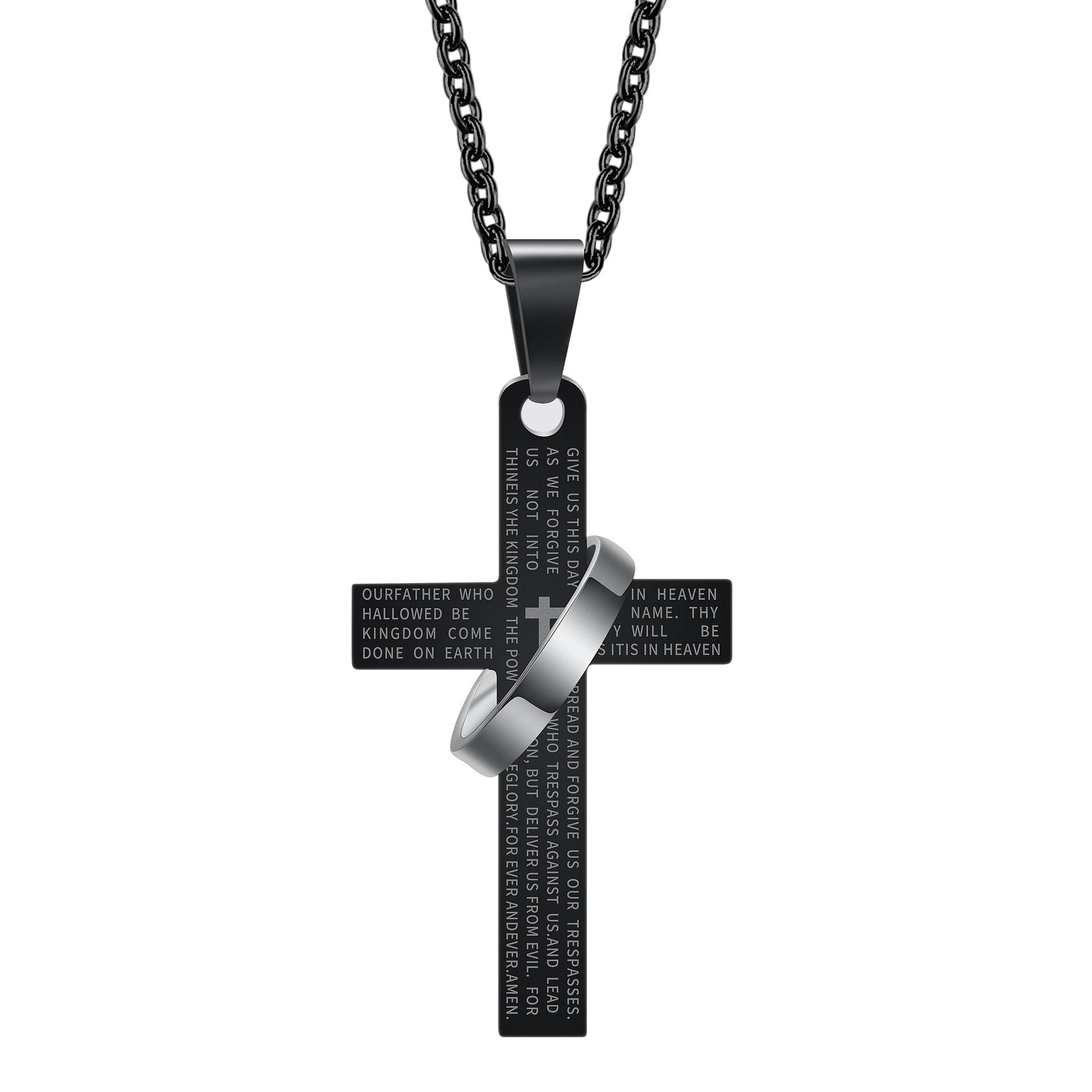 Modern Cross Ring Necklace - Steel