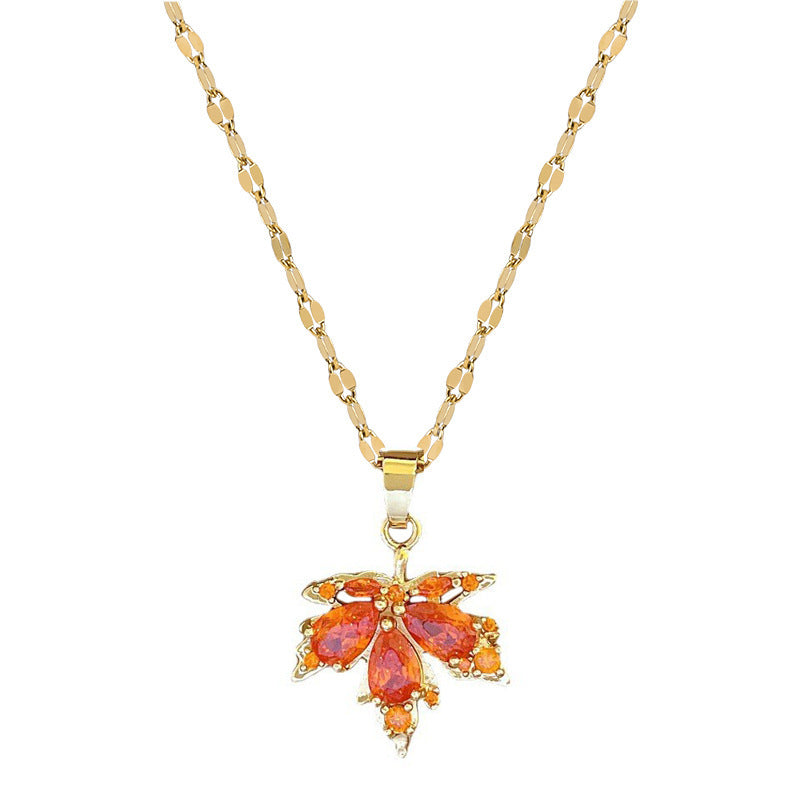 Red Maple Leaf Light Luxury Bone Chain Titanium Steel Necklace