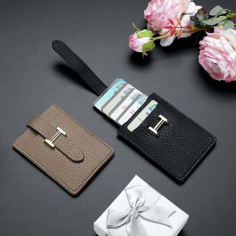 Leather Card Holder Pull-out Card Holder Thin Women